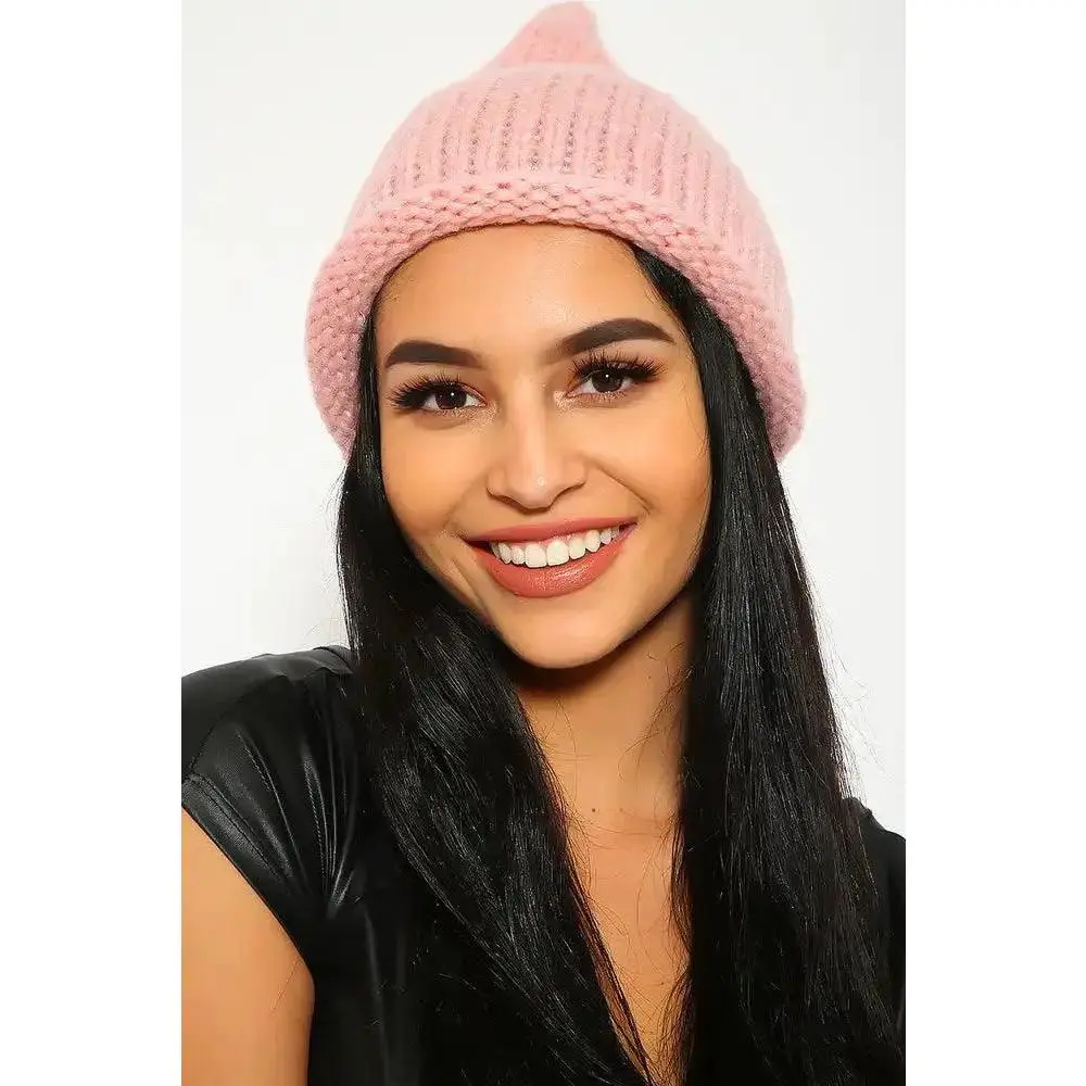 Sexy Dusty Pink Chunky Knit Pointed Beanie