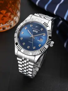 RICECGO Business Men's Quartz Analog Watch Modern with Dual Calendar Display, Stainless Steel Strap with Diamond Time Marks, Suitable for Daily Commuting and Business Occasions, Business Fashion Watches