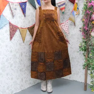 Patchwork Cotton Ribbed Maxi Dress, Boho Hippie Long Overall Dress, Summer Sleeveless Long Dress, Bohemian Festival Sun Dress