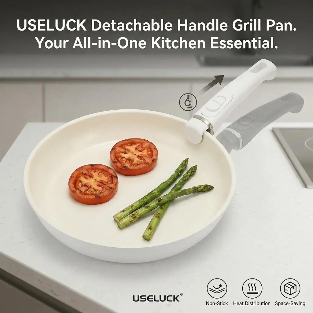 USELUCK 26cm White Granite Non-Stick Stir-Fry Pan with Lid & Handle, Deep Nonstick Skillet for Frying & Simmering, Quick Wipe Clean Granite Nonstick Cookware Sets for Kitchen Everyday Use, Nonstick Pans,familyfun