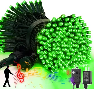 LAMPHOME Music Green String Lights with Motion Sensor Controller, 100 LED Christmas Decoration Light, Flashing Waterproof for Indoor Outdoor Christmas Tree Party Yard