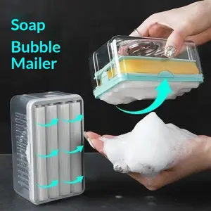 2-Pack Self-Draining Soap Holder with Foaming Roller – Hands-Free No-Mess Soap Dish, Multi-Purpose Soap Saver for Kitchen & Laundry, Countertop Bar Soap Container with Drainage Rack