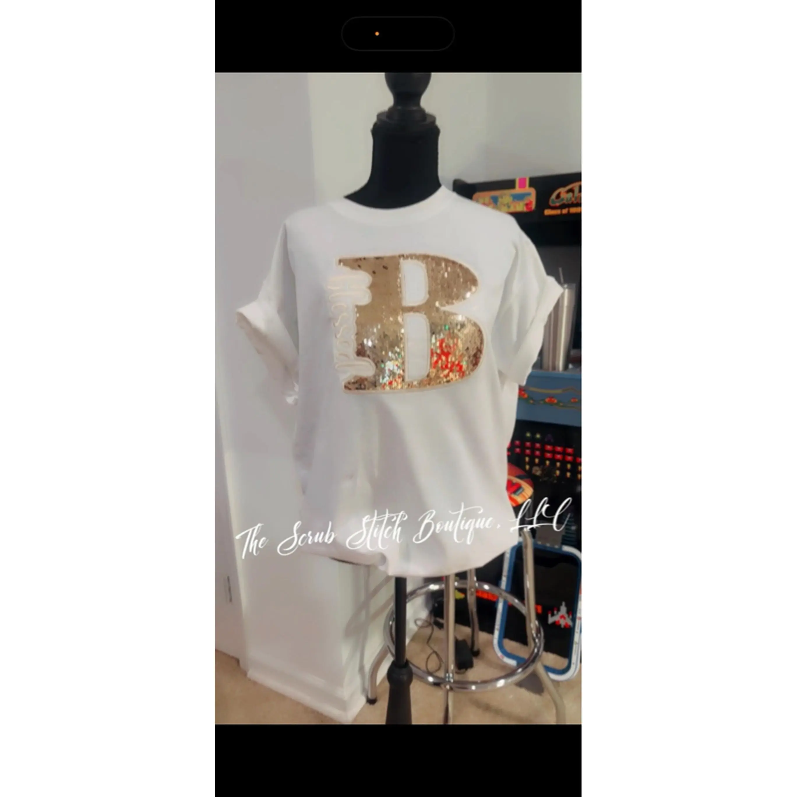 The Scrub Stitch Boutique Sequin Blessed Shirt - Christian Graphic Tee with Shimmering Appliqué Embroidery for Women's Faith-Based Apparel