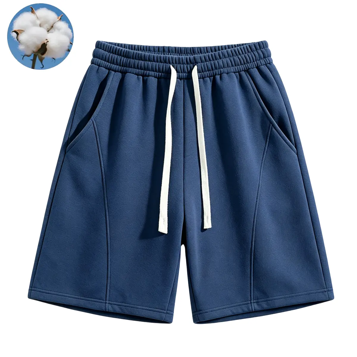 Men's Cotton-Polyester Blend 7-in H-Fit Loose Sweat Shorts - Plain Fabric Menswear, Soft, Breathable, Anti-Wrinkle Summer Casual Bottoms, Sweat‑Absorbing