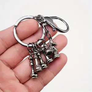 Golden-Tone Metallic Chess Pendant Keychain - Durable & Stylish for Men, Perfect Gift for Christmas, Halloween, or Campus Events, Sporty Iron Alloy Keyring