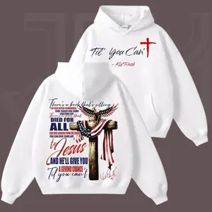 Gildan Unisex Fitted Ribbed Cotton-Polyester Printed Hoodie - Comfortable Christian Faith Apparel with Jesus Cross, Patriotic USA Eagle Graphic, Zelensky-Inspired Everyday Wear