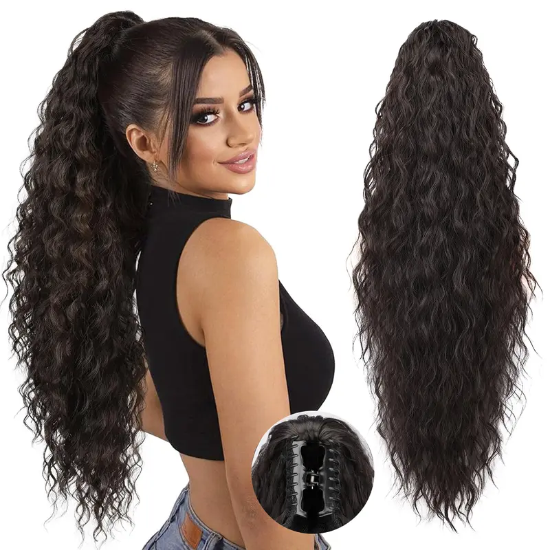 Vigorous Claw Long Wavy Ponytail Extension 30 Inch Curly  display picture 1