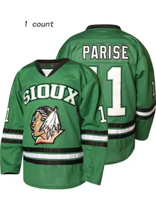 Men's Letter & Number Patched V Neck Sports T-shirt, Casual Long Sleeve Striped Trim Hockey T-shirt for Fall & Winter, Men's Sportswear for Outdoor Activities