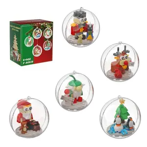 BUILDIFY Christmas Themed Building Block Ball Ornament Set With Santa Elf Reindeer Tree Penguin Designs For Ages 6+ Compatible with Lego Festive Decor Collectible Toy Gift For Holiday Season Decoration