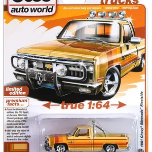 Auto World 1981 Chevy Silverado Fleetside Lowered Custom Cream with Stripes Muscle Trucks Series 1/64 Diecast Model Car AWSP191 Limited Edition Premium Facts True 1:64 Scale China Made