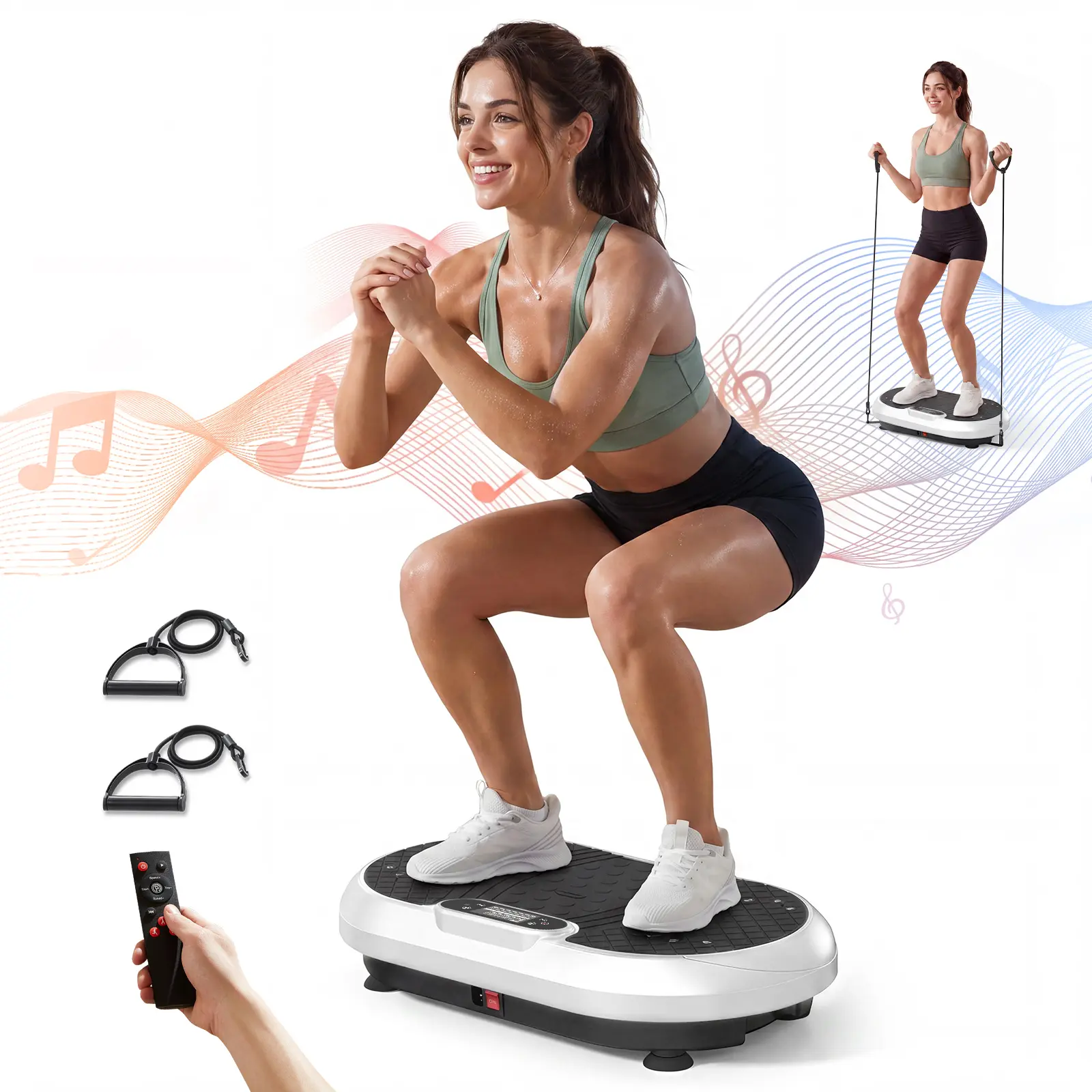 KingSmith Vibration Plate Machine - Unisex Compact Whole-Body Muscle Trainer with LCD Display, Remote Control, Resistance Bands, Bluetooth Speakers, 400-Lbs Load-Bearing Portable Home Gym Exercise Equipment