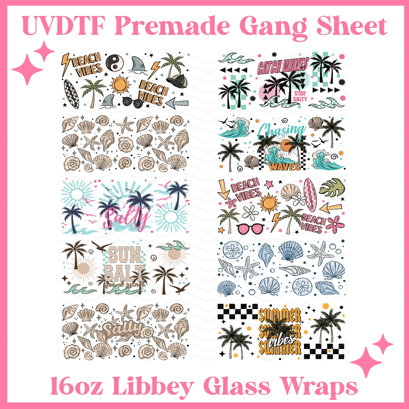 Chasing Waves 16oz Libbey Wraps - 22x24 - UVDTF PREMADE GANG SHEET