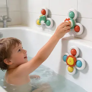 🎯💕 3-piece baby suction cup spinning bath and water play toy set – featuring dinosaur, mushroom, and  lion cartoon-shaped spinning tops with strong suction, safe and non-toxic design, soothing stress-relief function,  educational early-learning benefits