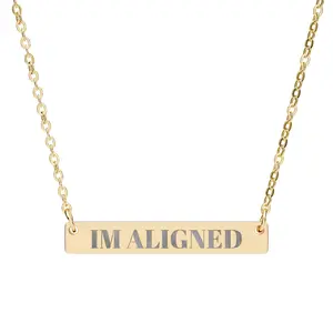 I'M ALIGNED horizontal bar necklace | engraved name plate pendant