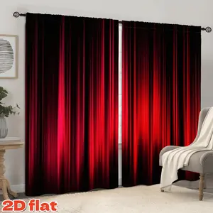 2D Flat 2Pcs Red Black Curtain Panels, Gradient Light Beam Print Window Curtains, Modern Abstract Style Semi-Shading Drapes for Living Room Bedroom Dining Home Decor, Christmas Gift Decoration, Anti-Privacy.