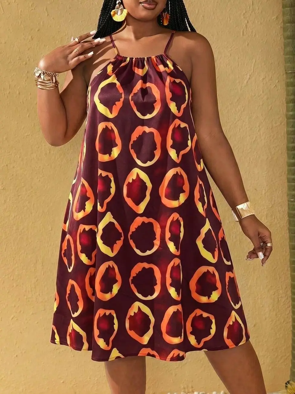 Plus Size Tropical Floral Spaghetti Strap Dress, High-Low Hem Sexy Beach Vacation Dress
