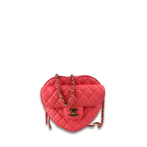 Pre-owned CHANEL Leather Shoulder Bags Pink Quilted CC In Love Heart Clutch with Chain