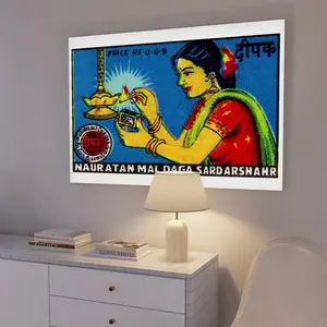 Indian Woman Lighting Lamp -  Aesthetic Vintage India,Logos, Graffiti, Comics, Retro, Educational (Children), Posters, Canvas Art.