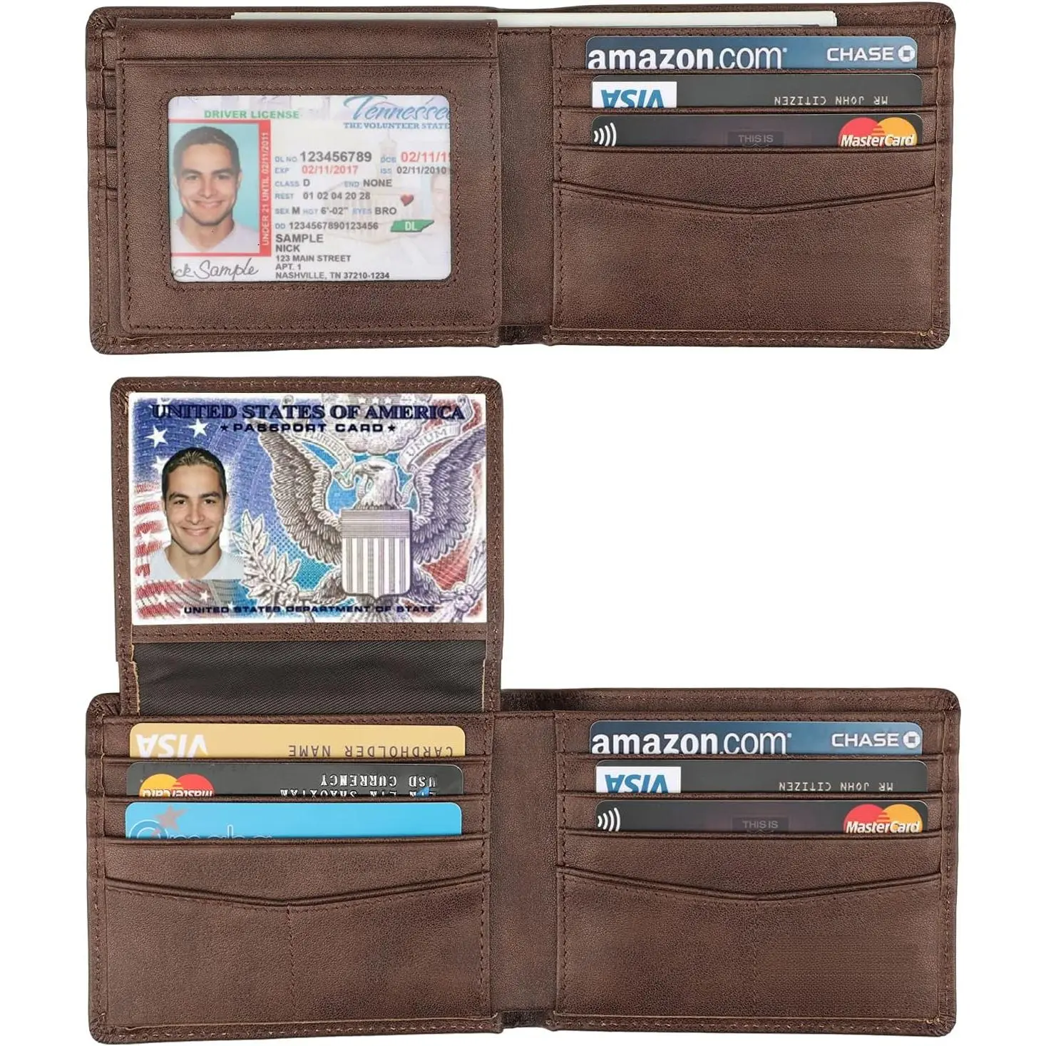 Men's Genuine Leather RFID Blocking Bifold Wallets, Stylish Bifold Wallet With 2 ID Windows, Everyday Carry, Men's Wallet
