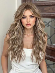 Women's Long Wavy Mix Blonde Wig with Bangs, Heat Resistant Synthetic Hairpiece for Daily Wear & Special Occasions, Stylist Friendly Wig