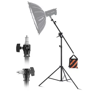 Spring new arrivals Air Cushioned Aluminum Light Stand, Max Height 12.8 ft/390 cm, Adjustable Photography Stand with Boom Arm, Sandbag, Max Load 5kg, 1/4 in Screw for Softbox, Studio Flash, Umbrella, Ring Light