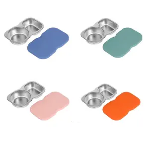 4 Pack Stainless Steel 2-Compartment Snack Containers with Lids, Reusable Snack Pack Containers, Lunch Box Accessories,Double Compartment Salad Dressing Containers to Go, 5.3oz