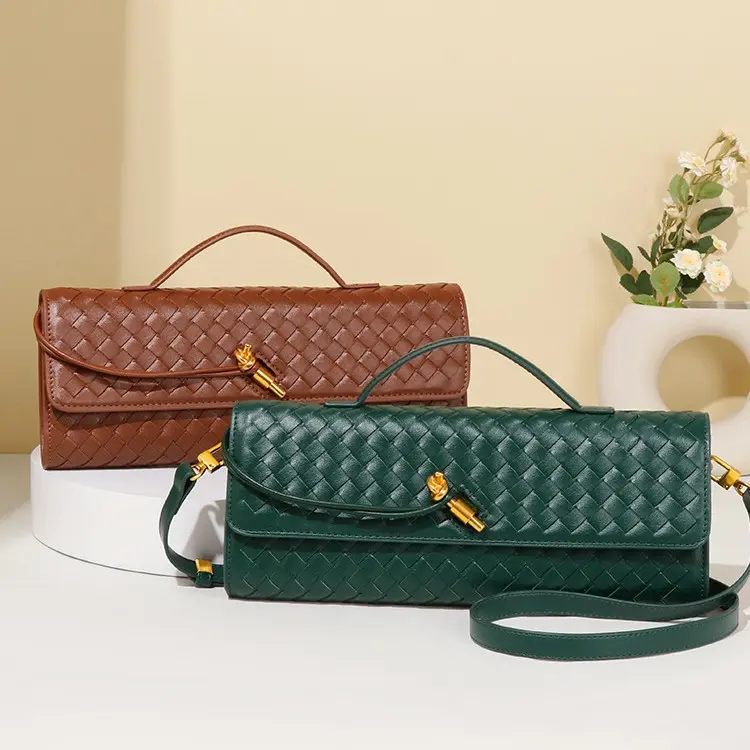 New for 2026, elegant and versatile, handwoven evening bag, retro baguette style, flap design, portable by hand or crossbody, women’s