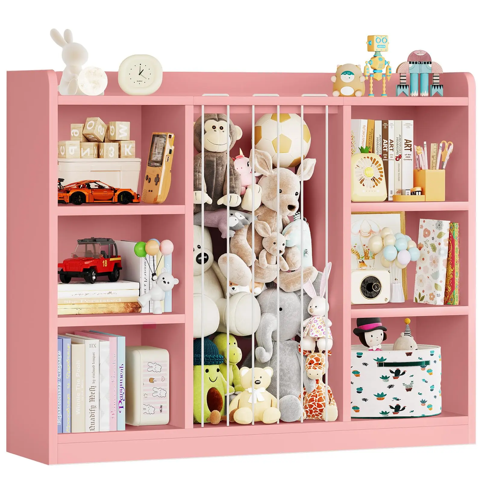 【SummerFinds】ONBRILL Toddler Stuffed Animal Zoo, Toy Storage Organizer for Playroom, Plush Toy Organizers and Storage, Book Shelf for Kids Rooms, Elastic Band Child Bookcase, Toy Shelf with 8 Storage Cubbies