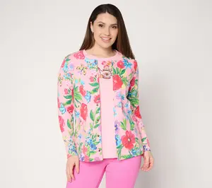 Quacker Factory Beauty in Bloom Long Sleeve Snap Front Cardigan