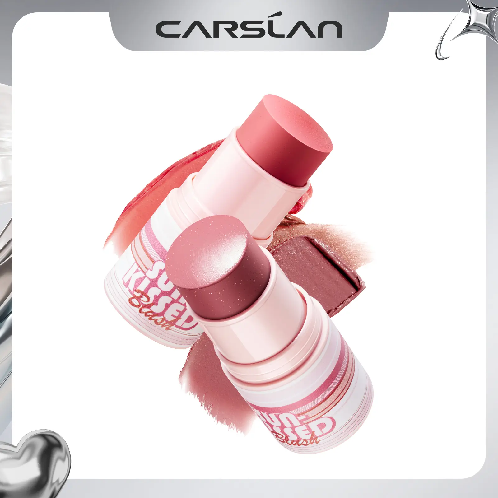 CARSLAN Sun Kissed Blush, Smooth Cream Blush Stick for Cheek, Lip, Longlasting Blendable Building Vegan Moisturizer Makeup for All Skin