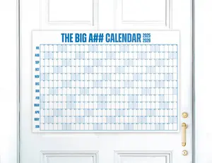 The Big A## Mid-Year Door Calendar 2025-2026 - 26x18 Inches Dry-Erase Wall Planner with 5 Color Labels & Fine-Point Marker for Door Use