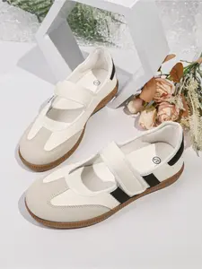 Women's Sport Ballet Flat Shoes, Velcro Closure, Vintage Blue, Comfortable and Fashionable, Ideal for Daily Wear, Casual Style