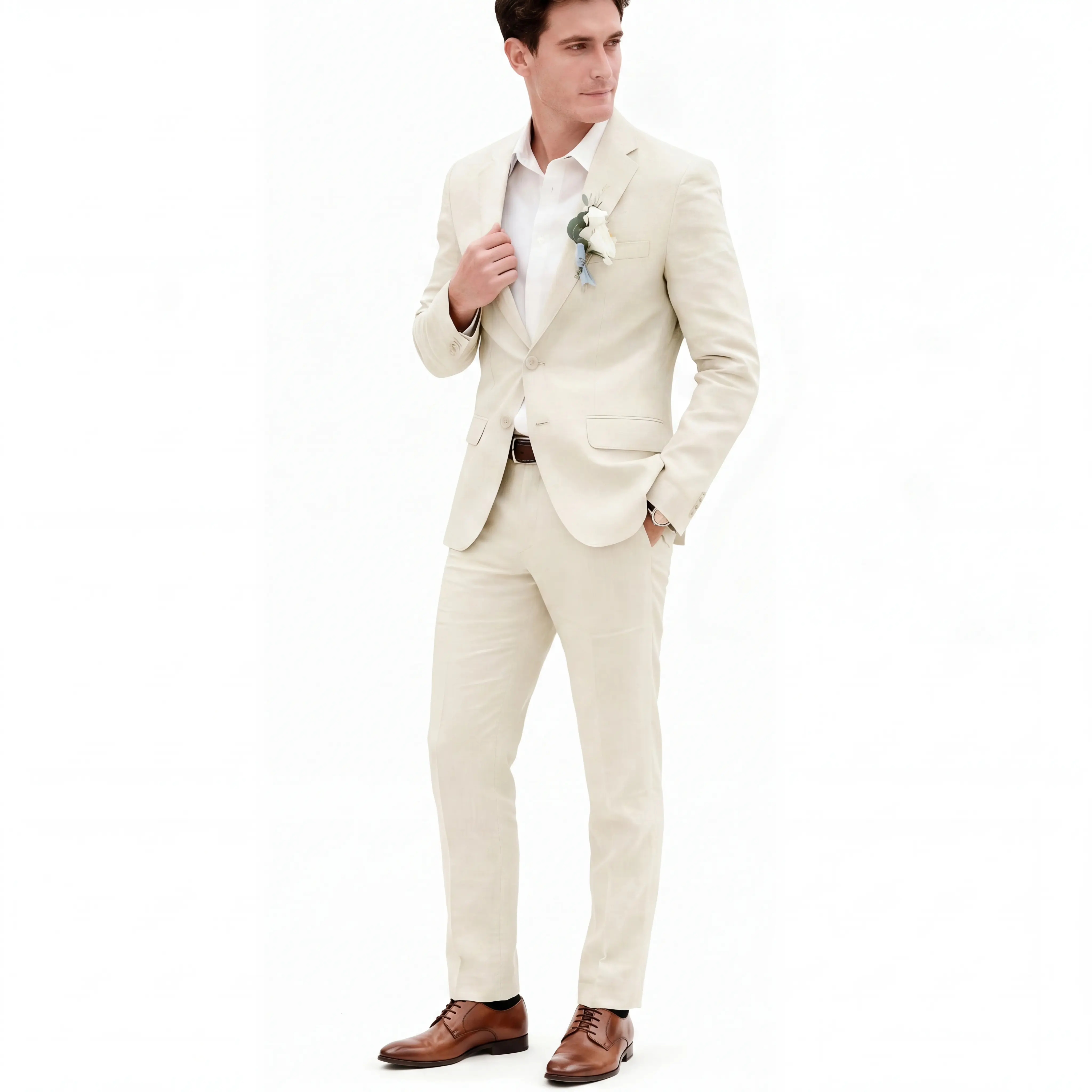 Men's Stylish Summer Linen Slim-Fit 2-Piece Suit Set - Lightweight, Breathable Blazer & Pants, Formal Wear for Wedding, Beach Party | Menswear Fashion Jacket