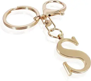 Gold Letter S Keychain for Women Bag Charms Purse Charms with Snap Hook Metal Alphabet Initial Letter Keychain