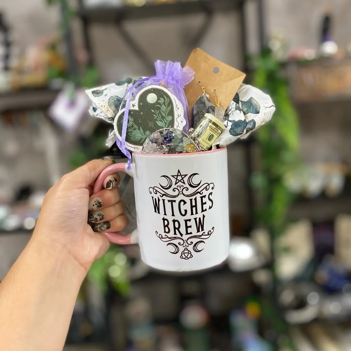 Witch Gift Mug with Crystal Tumbles, Carvings, and More for Spell Work and Decorative Items - Drinkware