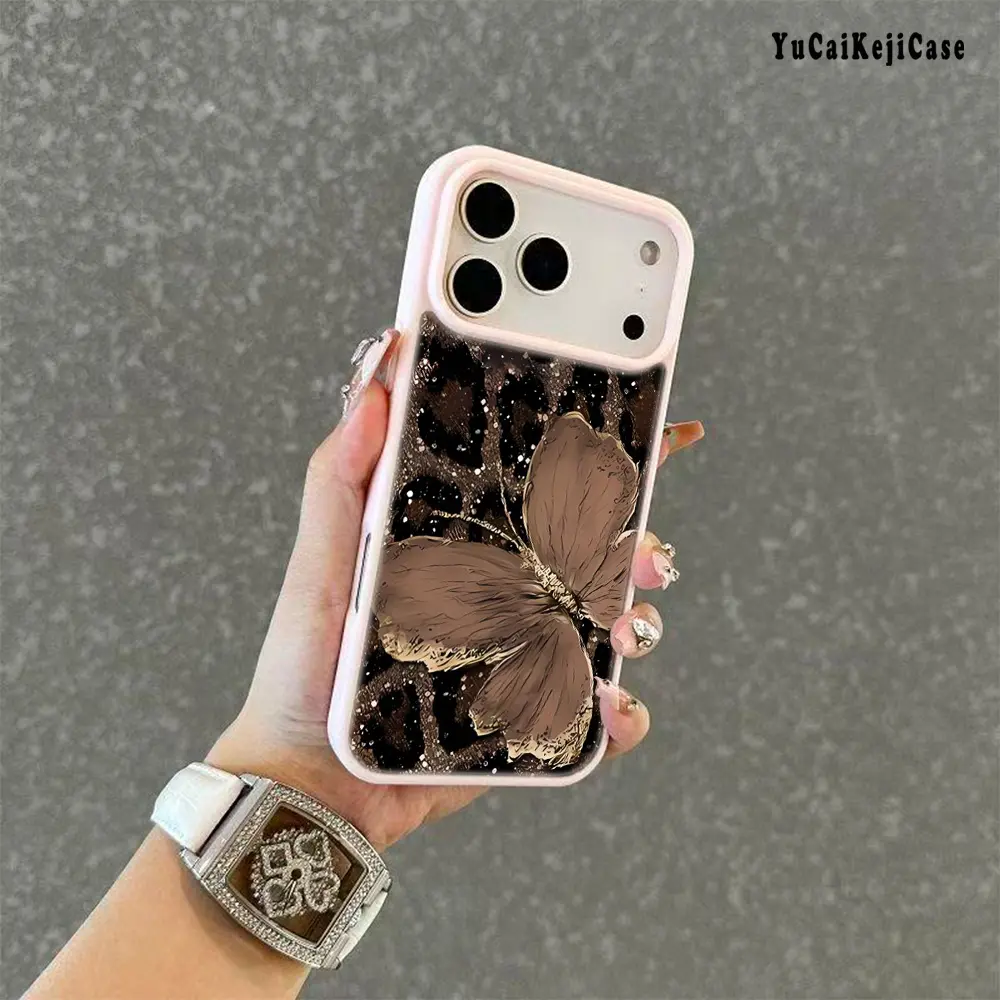 Magnetic Phone case for iPhone 17 16  Pro Max Plus 15 14 13 12 11 Air E Leopard Print and Butterfly Pattern Non-Yellowing Shockproof Anti-fall Magnetic attraction Cover Supports Wireless Charging