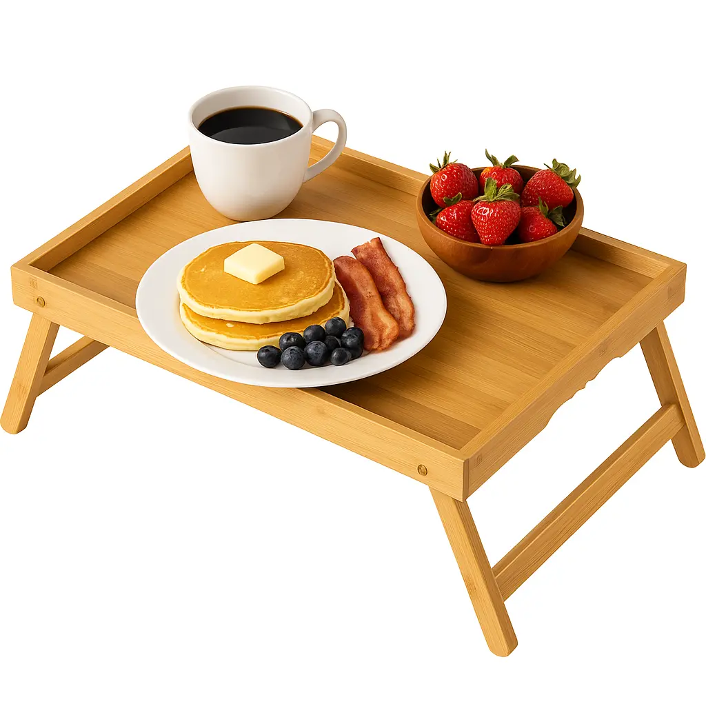 Eco-Friendly Bamboo Folding Bed Tray Table with Convenient Folding Legs, for Breakfast, Watching TV, Working on a Laptop, Portable Snack Holder for Sofa or Bedroom