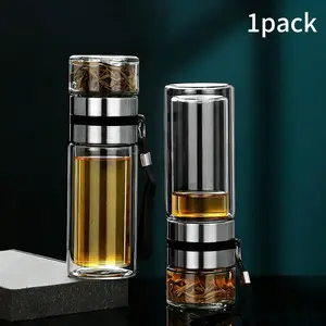 Viral Double Wall Borosilicate Glass Tea Infuser Travel Bottle, Leak-Proof Tea-Water Separation Brewing Design, Food-Grade BPA-Free Heat & Thermal Shock Resistant Drinkware, Dishwasher Safe for Home Office Travel Camping, Ideal Gift for Tea Lovers