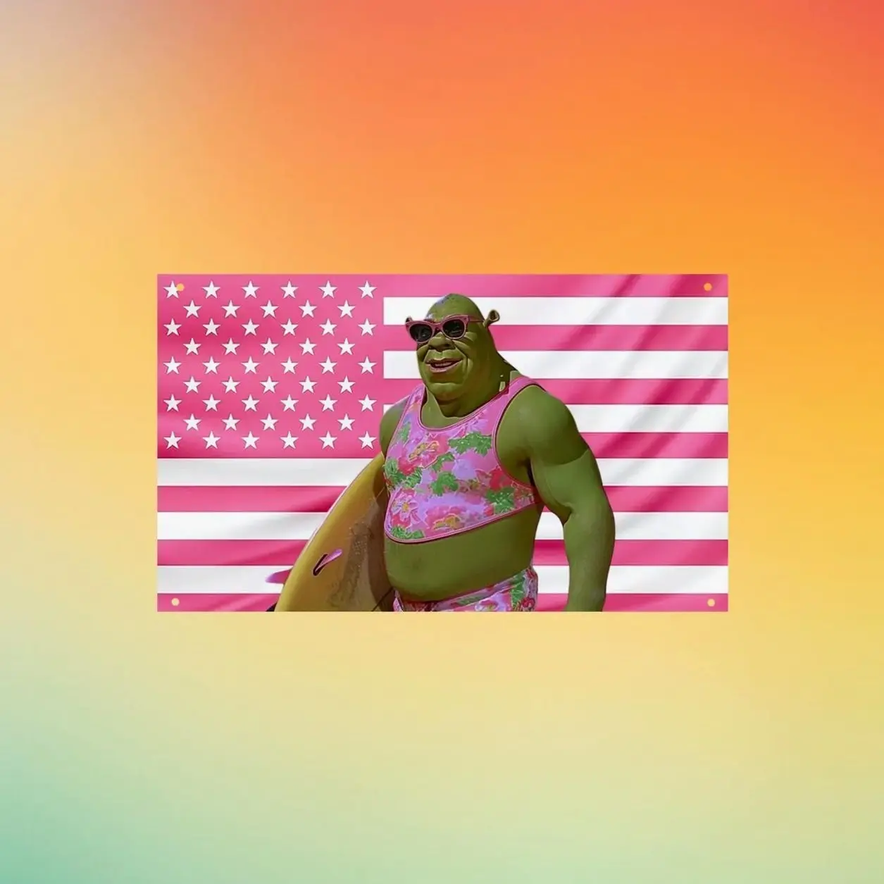 Cute Shrek Pink USA Flag – Shrexy Meme Wall Tapestry & Room Banner – Funny Ogre Bedroom Decor