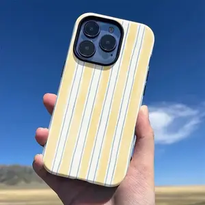 Case: Yellow striped 2-in-1 membrane case for iPhone 17/16 Pro Max/Air/16 Plus/15 Pro/14/13/12/11, perfect for Valentine's Day, Birthday, New Year and Easter