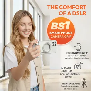Magnetic Smartphone Camera Grip with Bluetooth Shutter – DSLR-Style Handle with 1/4” Tripod Mount for Vlogging, Content Creation & Steady Shots