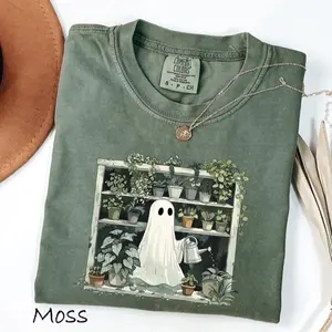 Comfort Colors Funny Plant Ghost Unisex Tee, Halloween Plant Lady TShirt, Plant Lover Gift, Ghost Tee, Spooky Gardener T-Shirt