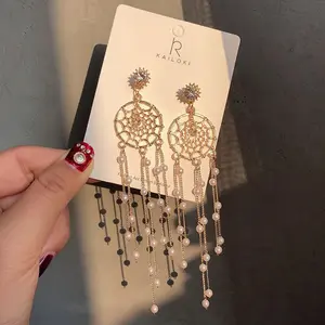 Dreamcatcher Long Tassel Earrings, S925 Silver Needle Dual-Wear Style, Romantic Earrings with Pendant