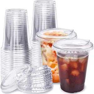16 Oz Plastic Clear Cups with Strawless-Sip-,25 Sets Plastic Cups with Sip Through ,Disposable Iced Coffee Cups for Milkshake,Smoothie,Cold Drinks