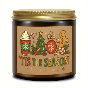 1pc Christmas lavender scented candle, soy wax, Christmas Tree Santa Design Christmas Gift Single Wick Candle for Family Friend, Oval Bottle, Xmas Thanksgiving Holiday Gift blessing