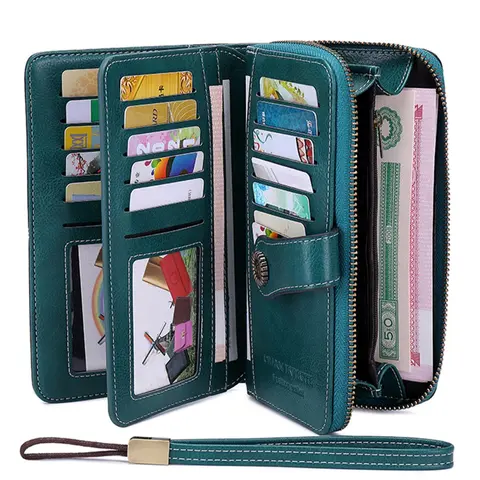 Women's Vintage PU Leather Long Wallet withWristband, Multi-card Slot Credit Cards Holder Long Clutch Purse withFlower Buckle, RFlD Blocking Long Wallet for Daily Use，Christmas Gift, Valentine's Day Gift, Ideal Gift,Thanksgiving gifts,men's gifts