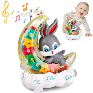 Cartoon Interactive Cute Moon Rabbit Electric Toy, Light Music Omnidirectional Walking Educational Play Sensory Toy Car, Party Birthday Halloween Christmas Gift