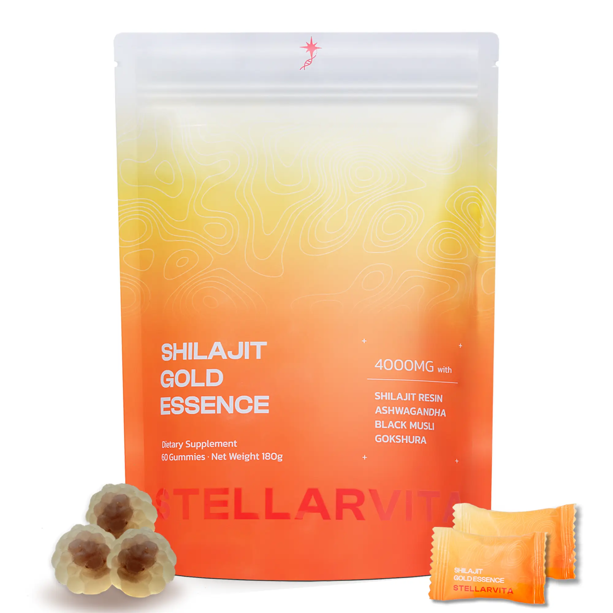 Stellarvita Himalayan Shilajit Gold Essence Gummies - 4000mg Per Gummy with Ashwagandha, Black Mustard & Gokshura - 60 Gummies - 3rd-Party Lab Tested