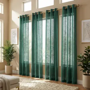 Curtain Club 4 Panels 34x84inch bamboo gauze semi transparent curtains with eyelets, artificial linen semi transparent sheer fabric, perfect Christmas gift for bedroom and living room L12