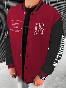 Men's Casual Baseball Jacket, Fashion Letter Print Loose Fit Comfortable Top, Spring & Fall Street Style Outdoor Dating Clothing